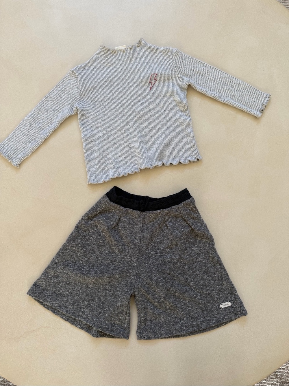 Zara Light Gray Ribbed Top and Dark Gray Knit Shorts Set